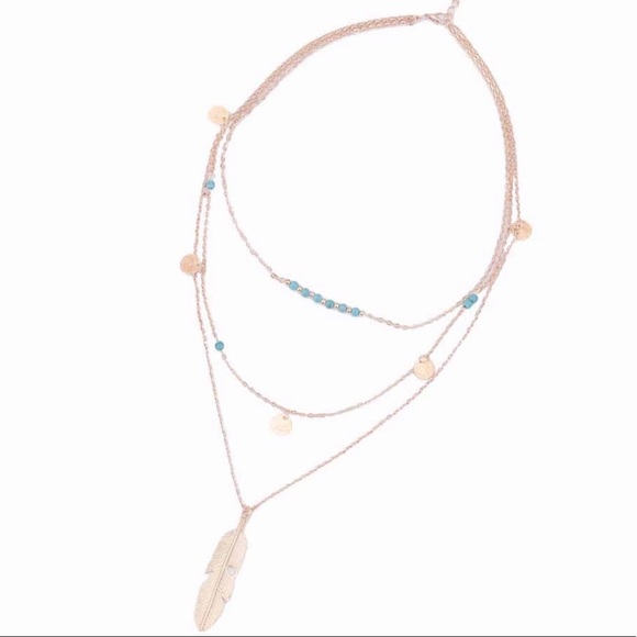 Multi-Layered Necklace NWT Boho Feather Bohemian - Picture 7 of 7